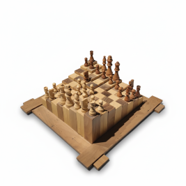 Nimaxes 3D-Schachbrett aus Walnuss – Handgemacht, 44 × 44 cm Nimaxes 3D-Schachbrett aus Walnuss – Handgemacht, 44 × 44 cm